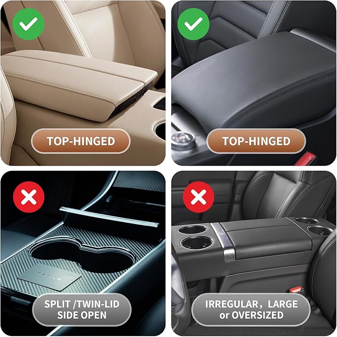 5-in-1 Car Armrest Cushion with Storage, Memory Foam Center Console Organizer W/Cup Holders, Tissue Holder & Phone Slot, Leather Car Armrest Cover Pad, Universal for Cars SUVs Trucks, Brown