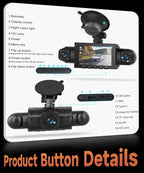 360 Degree View 4 Channel Dash Cam Front and Rear Inside Left Right, Dash Camera for Cars, Built-in Night Vision, 24/7 Recording Parking Mode Monitor