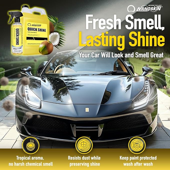 Nanoskin QUICK SHINE Quick Detail Spray 5 Gallons - Waterless Detailer Spray for Car Detailing | Deep Gloss Car Wax Booster & Clay Lubricant | Removes Dust, Smudges, Fingerprints & Other Contaminants, Yellow, 640.00 Fl Oz (Pack of 1)