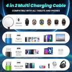 Travel Essentials 4 in 2 Multi Charging Cable for iWatch Charger, USB A/USB C Charging Cords for iWatch Ultra/SE/11-2, iPhone 17-11, Galaxy S25-21, iPad (1PACK 5FT)