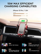 JOYMASS Wireless Car Charger, Phone Holders for Your Car, 15W Auto Clamping Phone Mount Car Accessories for iPhone 16 15 14 13 12 Mini Pro Max 11, Samsung Galaxy S24 Ultra S23 S22+ Note 20, etc - Red