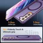 OWKEY for Samsung Galaxy S21 Case with Stand, Magnetic Shockproof Case Fit for Magsafe Translucent Matte Cover for Samsung S21, Purple