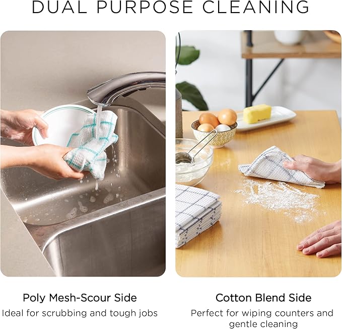 DII Scrubber Dishcloths Collection Windowpane Dishrag Set, 12x12, Gray Buffalo Check, 6 Piece
