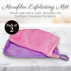 EcoSol Designs - Microfiber Mittens, Ultra-Soft Body Exfoliator Lathering and General Cleaning Dusting Must-Have, Thick Exfoliant Glove 2-Pack with Hanging Loops, Pink and Lavender, 6 x 9 inches Each