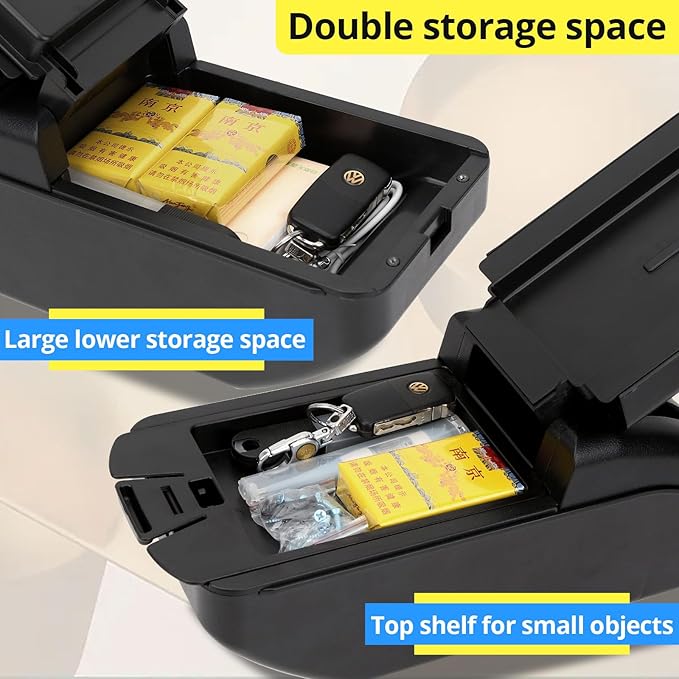 AULPHIKE Compatible with Ford Fiesta Armrest 3 MK7 2009-2017 Car Center Console Organizer Armrests Double Layer Storage with USB Ports（Carbon Fiber Style）