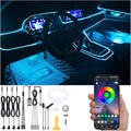 Car Atmosphere Light Kit 5m Fiber Optic RGB Multicolor Sound Active Music Sync Memory Function Bluetooth APP Control 64 Colors USB Car Interior Footwell Ambient Lighting Kit DC 12V