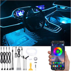 Car Atmosphere Light Kit 5m Fiber Optic RGB Multicolor Sound Active Music Sync Memory Function Bluetooth APP Control 64 Colors USB Car Interior Footwell Ambient Lighting Kit DC 12V