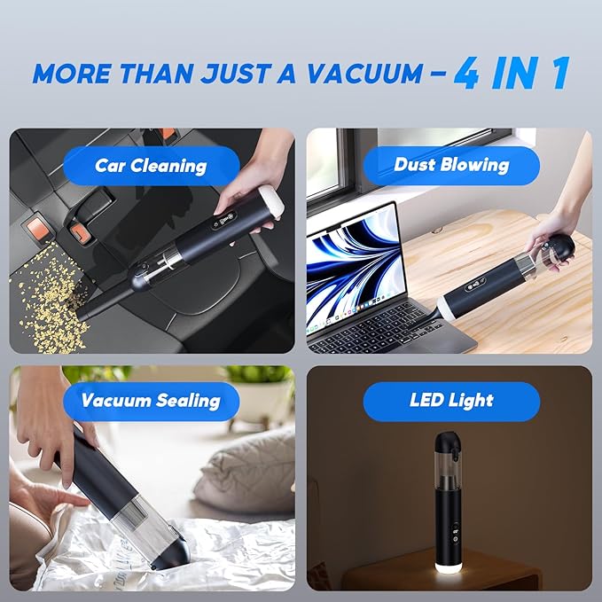 Car Vacuum Cleaner, Portable Cordless Handheld Vacuum with 18,000PA Suction, 3 Power Modes, Metal Body & LCD Display & LED Light, Mini Vacuum for Car, Home, Office, and Pet Cleaning