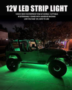 Car Led Strip Lights Connectable 12v led Light Strip 12" Green LEDs Light Strips for Cars Motorcycle Golf Cart Interior & Exterior Boat Marine Waterproof Led Strip 12V, 4Pack