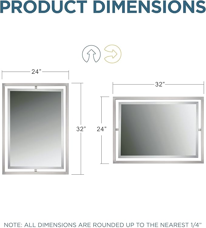 Quoizel Marcos Rectangular Wall Mirror, 32 x 24 Inch Brushed Nickel Decorative Small Mirror, Horizontal/Vertical, Modern Framed Mirror for Bedroom, Bath, Vanity, Over Sink, Living Room or Hallway