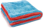 Autofiber Dreadnought Max Triple Layer Microfiber Car Drying Towel, Twist Pile and 1400GSM, Pack of 2 (16 inch x 16 inch) Blue/Red