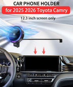 Qi2.2 25W Magnetic Car Mount Charger for 2025 2026 Toyota Camry Accessories, for Fast Charging Cell Phone Holder 12.3 Inch Screen Fixed Clip with Cooling Fan＆54W Fast Adapter