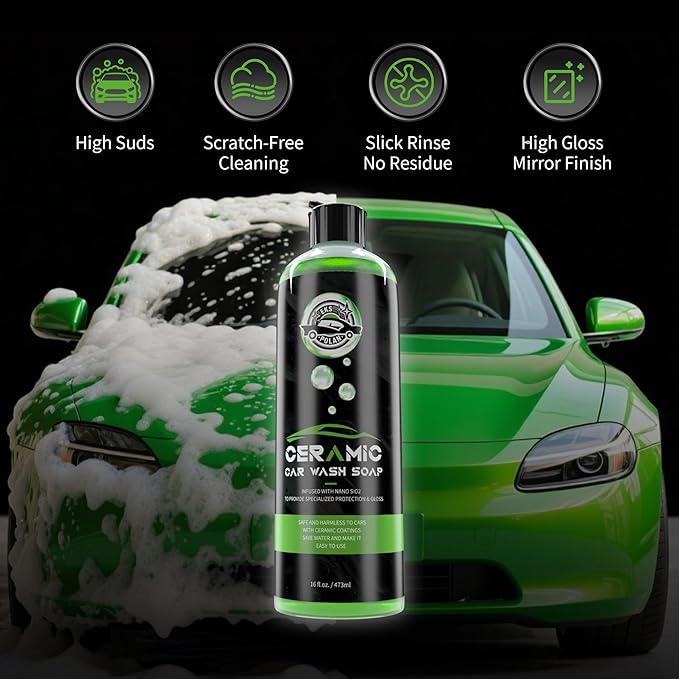 Car Wash Soap for Ceramic Coating 16oz, High Foaming Graphene Shampoo Powerful Cleaner & Protection In One Step, Works with Car Wash Bucket, Foam Cannon & Foam Gun, Safe for Satin & Matte Finish Paint