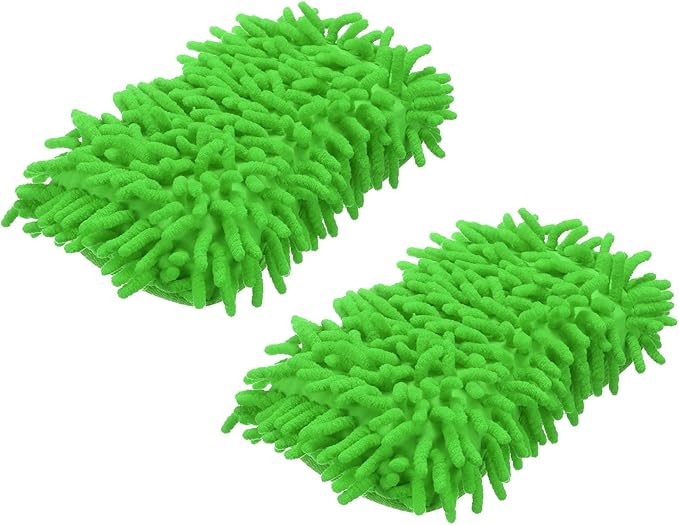 HARFINGTON 2pcs Car Wash Sponge 8.7" x 4.3" Chenille Microfiber Mitt Scratch-Free Absorbent Scour Scrubber Cleaning Sponge for Washing Detailing on Cars, Trucks, SUV, Boats, RVs, Green