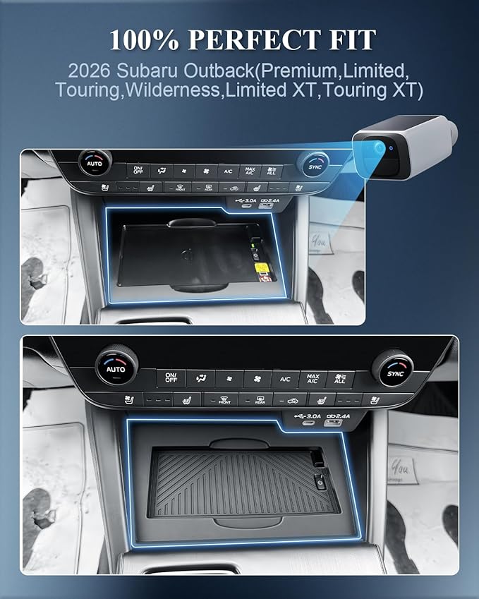 BIBIBO 4Pack for 2026 Subaru Outback Center Console Organizer 2026 Subaru Outback Console Armrest Tray(Double Layer)+Cup Holder +Central Storage Mat 2026-Outback Insert Organizer Tray