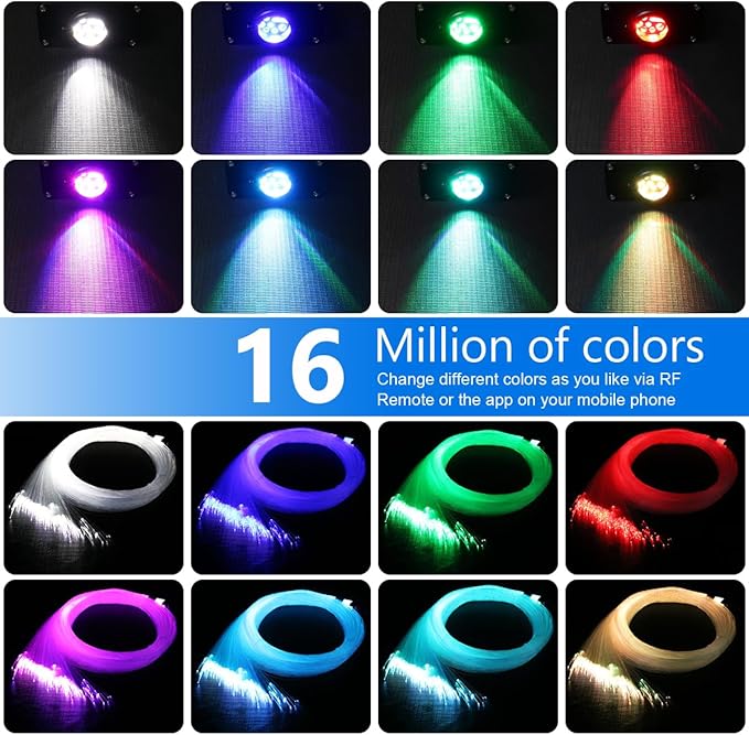 AZIMOM 16W Twinkle & Sound Activate 450pcs*0.03in*9.8ft Fiber Optic Starlight Headliner Kits for Car Home Star Ceiling Sky Decoration, APP& Remote Control Light Engine End Glow Fiber Strands