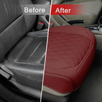 BEITK 1 Pack Leather Front Car Seat Cover Bottom Car Seat, Anti-Slip and Full Wrap Driver Car Seat Protectors, Luxury Waterproof Bottom Auto Seat Cushion Pad Mat for Most Vehicles(Red)