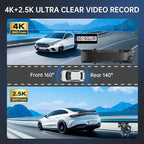 4K Rear View Mirror Camera, 12'' Mirror Dash Cam, 4K/2.5K Backup Camera for Car, WiFi/GPS Dash Cam Front and Rear with 32GB Card, APP, Voice Control, WDR Night Vision, Reverse Assist (Black)
