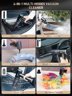 aokway Car Vacuum Portable Cordless 15000PA Powerful Suction, 7500mAh, 4-in-1, High Power Mini Vacuum Cleaner for Car, Home, PC, Keyboard, Desk Cleaning Small Handheld Rechargeable (Black)
