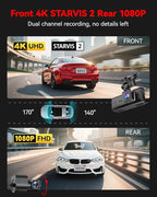 REDTIGER 4K STARVIS 2 Dash Cam Front and Rear, 5GHz WiFi 20MB/s Download, 128GB Card Included, Voice Control, Dash Camera for Cars with 3.18" Touch Screen, GPS, Loop Recording, Parking Mode(F7N Touch)