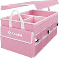 K KNODEL Car Trunk Organizer with Lid, Collapsible Car Trunk Storage Organizer, Car Organizer and Storage for SUV, Truck, Sedan (Medium, Pink)