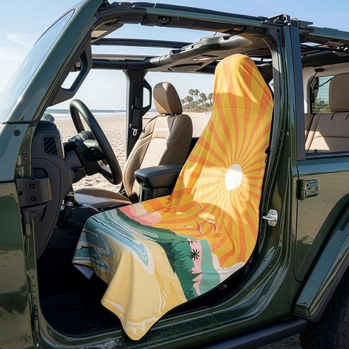Gone For a Run Car Seat Towel Cover – Microfiber Hooded Seat Cover – 30” x 60” Moisture-Wicking Running Seat Protector for Runners – Coastal Vibes