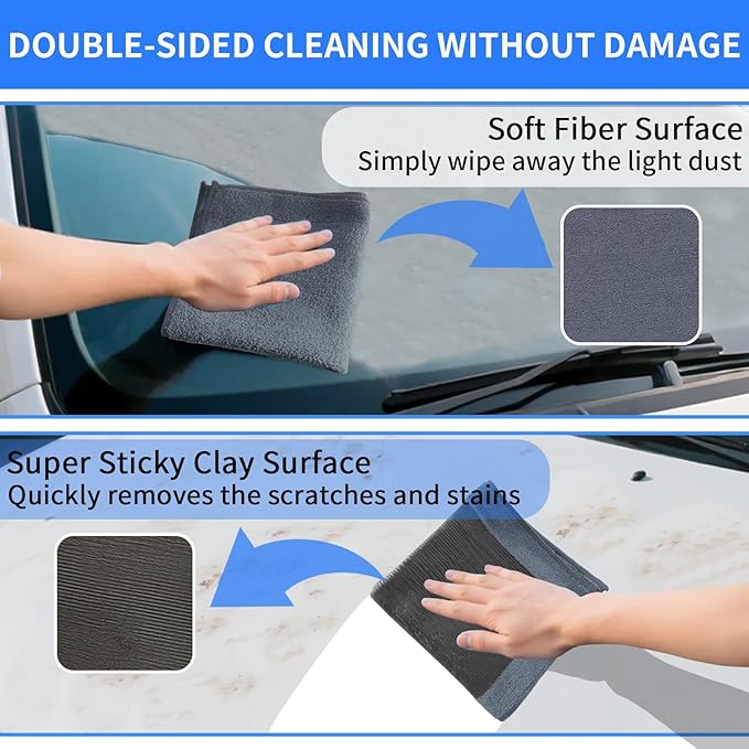 2 Pack Clay Towel Auto Detailing 12 x 12 Inch Fine Grade Clay Bar Towel for Car Detailing Microfiber Car Cloth Cleaner for Cleaning & Release of Paint Contaminants, Grey