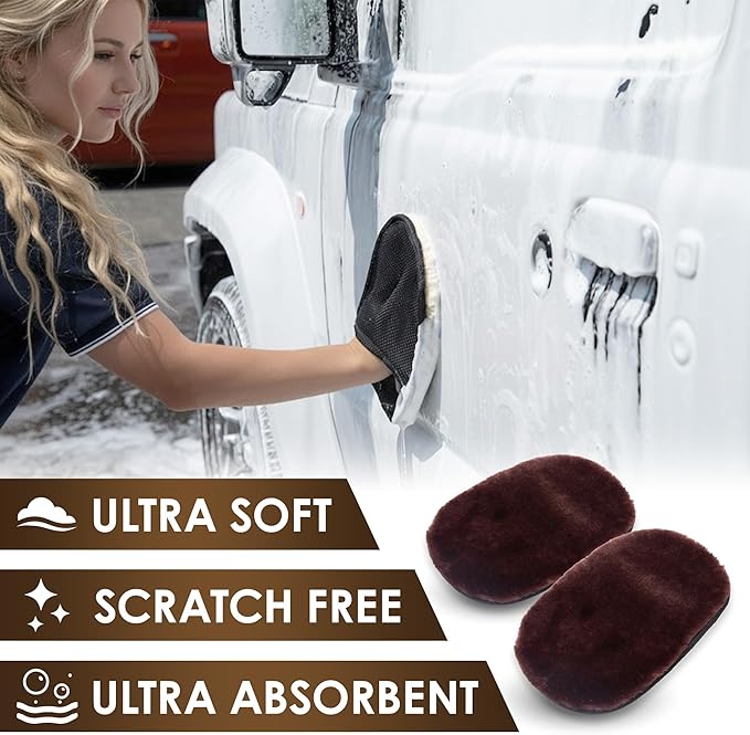 Yours Car Wash Mitt, Ultra-Soft Microfiber Wash Mitt for Car Wash Kit, Scratch-Free & Gentle for Car Detailing and Paint Protection, 2 Pack, Brown