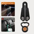 CoBak Purse Hook for Car - Universal Premium Stitched Leather and Aluminum-Magnesium Alloy Double Car Seat Back Storage Hook for Purses, Handbags, Bags (4 Pack),Black