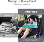 Car Seat Snack Tray for Toddlers - 3 Inch Cup Holder Fits Most Sippy Cups & Straw Bottles with Dip Well, Mess-Free Square Kids Travel Tray Road Trip Essentials, Sky Blue