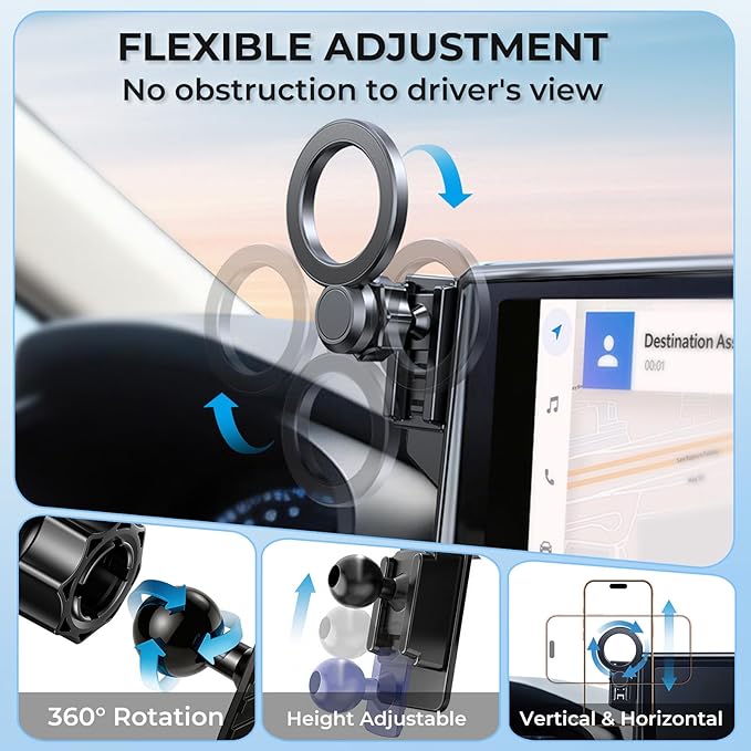 Car Phone Holder for Chevrolet Suburban/Tahoe & GMC Yukon/Yukon XL 2021-2024 (Only for 10.2-Inch Screen) 360° Rotation Magnetic Cell Phone Mount, Compatible with Magsafe