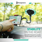 CHARGEWORX Adjustable Windshield Phone Mount for Cars, 14.75” Flexible Gooseneck Cell Phone Holder with Suction Cup, Anti-Slip Clamp Grip, 360-Degree Rotation for iPhone & Samsung