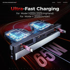 Upgrade 65W USB Charger Hub for Tesla Model 3 Highland 2024-2025 & New Model Y Juniper 2026 Accessories 4-Port Retractable Phone Charger 2 Type-C Fast Charging Cables USB Hub – Center Console