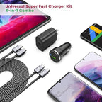 Super Fast Charger Type C Kit, VELOGK 25W PD PPS USB C Wall/Car Charger for Samsung Galaxy S24/S23 Ultra/S23+/S23/S22/S21/S20/Plus/Ultra/FE/Note 20/A71, iPad Pro, with 2X Nylon USB C-to-C Cable(6.6ft)