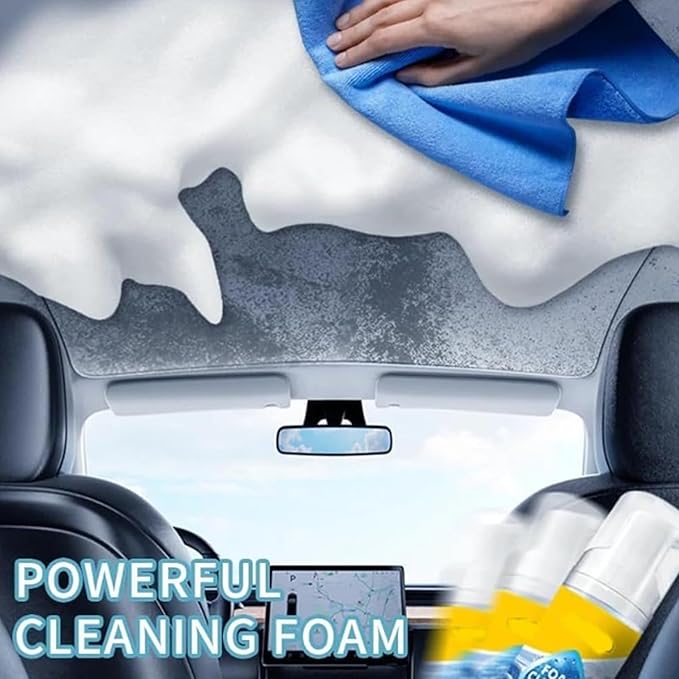 Powerful & Multipurpose Car Interior Foam Cleaner, Quick Spray & Wipe All Purpose Waterless Detailer, Cleaning Without Pre-Washing, Cleaner for Seats, Dashboard, Carpet (2 pcs)