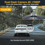 Fitcamx Front 2160P+Rear 1080P Dash Cam for Honda Accord 2023-2025 Hybrid EX LX Sport Touring EX-L (Gen11), OEM Style, Dual HD Video, Loop Recording, WiFi & APP, G-Sensor, Easy to Set, 128GB Card