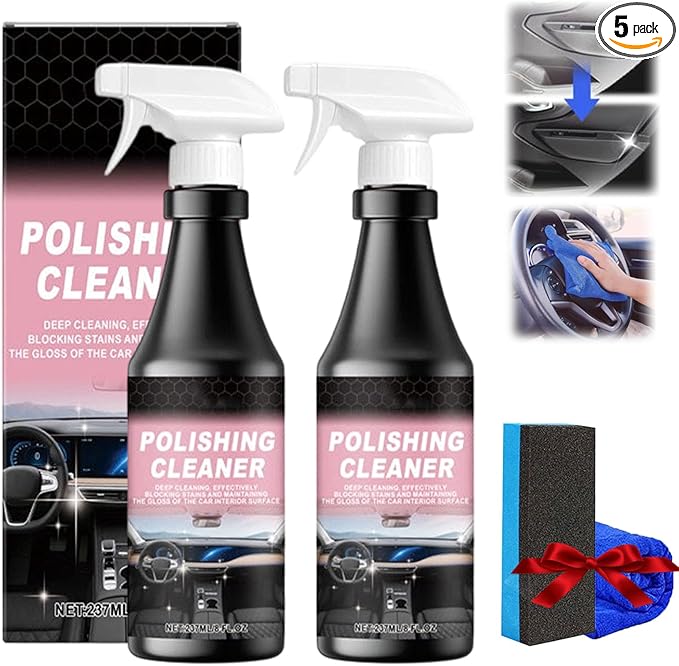 Car Interior Care & Cleaner Spray, 237ml Polishing Cleaner Car Interior Spray, Powerful Interior Detailer Spray for Cars, Multifunctional Car Interior Cleaner for Dashboards, Seats (2Sets)