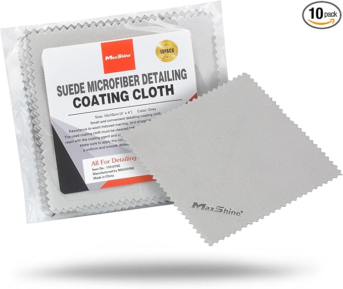 Maxshine Suede Microfiber Towel | 10 Pack, Ultra-Soft, Lint-Free, No Scratch | for Ceramic Coating, Car Waxing, Polishing | Detailing Cloth for Interior & Exterior