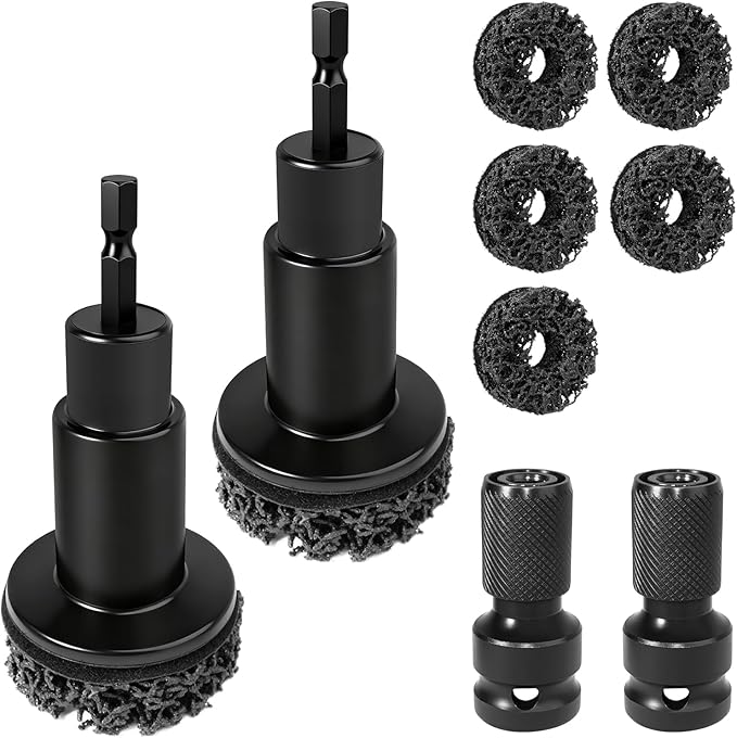 9 PCS Wheel Hub Cleaning Tool, Brake Hub Cleaning Kit Includes 5 Pads, Compatible with Electric Drills or 1/2" Impact Wrenches, Suitable for Car & Truck