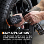 CERAKOTE Rapid Ceramic Tire Coat – Showroom New Tire Shine – Deep Tire Black Finish – Lasts Up to 10x Longer – No Sling, Non-Greasy Ceramic Tire Coating for Car, Truck & SUV – Easy Application (10oz)