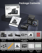 4K+4K Dash Cam Front and Rear, Sarmert C4 Dash Cam Free 128GB Card Included, Built-in GPS and 5G WiFi, HDR Night Vision, WDR Dash Camera for Cars, App, 24H Parking Mode