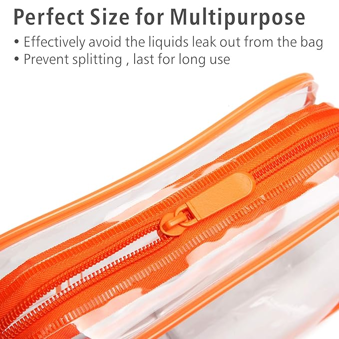 PACKISM Clear Toiletry Bag - 3 Pack TSA Approved Toiletry Bag Quart Size Bag, Travel Makeup Cosmetic Bag for Women Men, Carry on Airport Airline Compliant Bag, Black, White, Orange