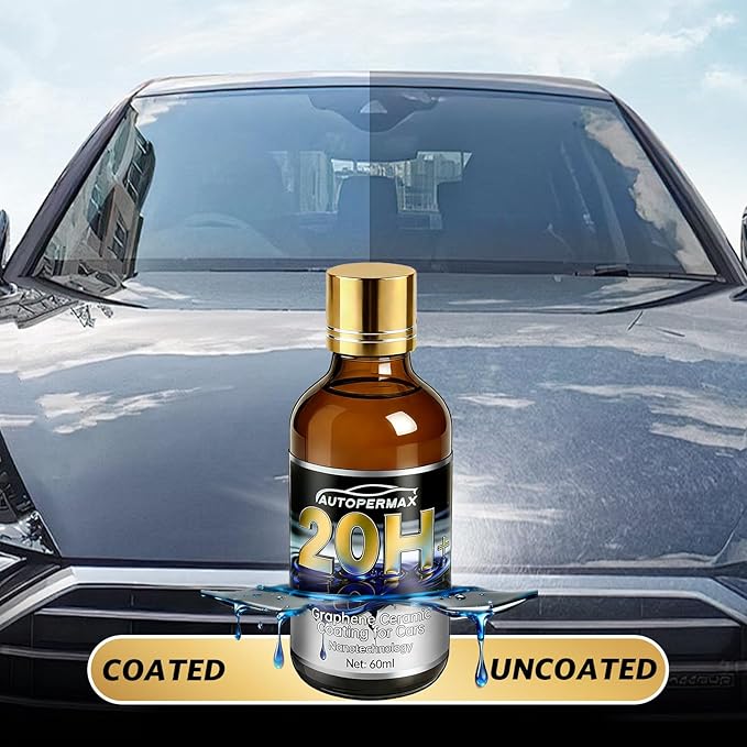 Graphene Ceramic Coating for Cars(60ml)，20H Nano Ceramic Coating Kit Reduce Cleaning Frequency by 60%, Hydrophobic, Scratch & UV Resistant, High Gloss Finish (Including 50ml Degreasing Agent)
