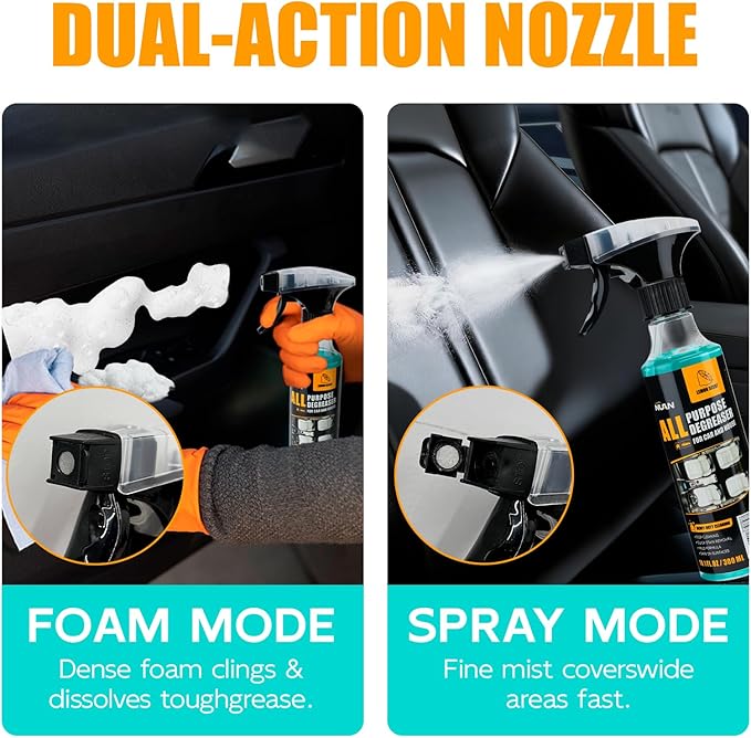 NUAN 2PCS All Purpose Degreaser for Car and House, Lemon Scent Mulit Heavy-Duty Cleaning Spray, Quick Stain Removal Foam Cleaner, 10.1 fl oz/300 ML