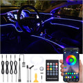 Car Ambient Lighting Optic Fiber 64 Colors Music Sound Active with RF Remote Control + APP Control Car Decorative Atmosphere Lighting Kit DC 12V 1W 5m