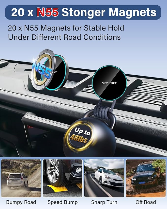 Wireless Phone Holder for Jeep Wrangler JL JLU/Gladiator JT 2024 2025 Accessories Car Magnetic Phone Mount Compatible with MagSafe, Magnets Charger Dashboard Mount Dash Tray (2024+ 4X4, Not for 4XE)