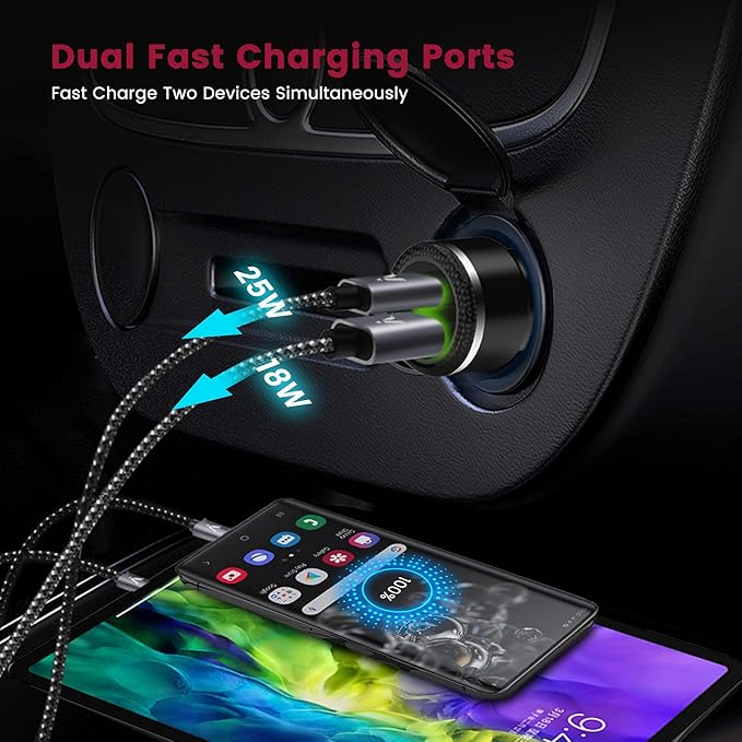 Super Fast Charger Type C Kit, VELOGK 25W PD PPS USB C Wall/Car Charger for Samsung Galaxy S26/S25/S24/S23 Ultra/S23+/S23/S22/S21/S20/Plus/Note 20/A71, iPad Pro, with 2X Nylon USB C-to-C Cable(3.3ft)