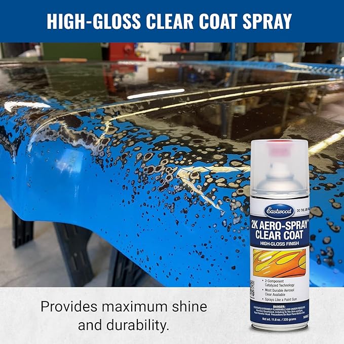 Eastwood 2k Aerosol Spray | Clear Coat Automotive Paint Aerosol Spray with Long-lasting and Durable Finish 11.8 Oz Can | Clear Coat| 1 Pack