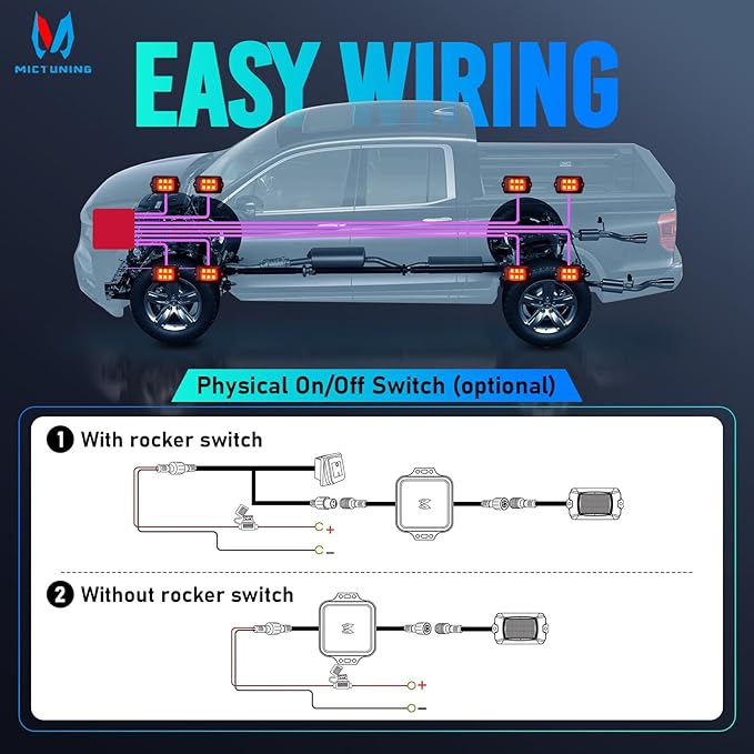 MICTUNING Q1 RGBW LED Rock Lights, APP & Remote Dual Control, 12 Pods Pure Color Underglow Neon Lighting with Wiring Switch Kit for Trucks Cars ATV UTV Golf Carts (2 Year Warranty)