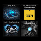 HFK HM201 Motorcycle Dash Cam, 1080P +1080P Motorcycle Camera Front and Rear, Stealth Design, IP67 Waterproof, 5G WiFi, Loop Recording, G-Sensor, Built in eMMC 64GB Storage, Support 512GB Max